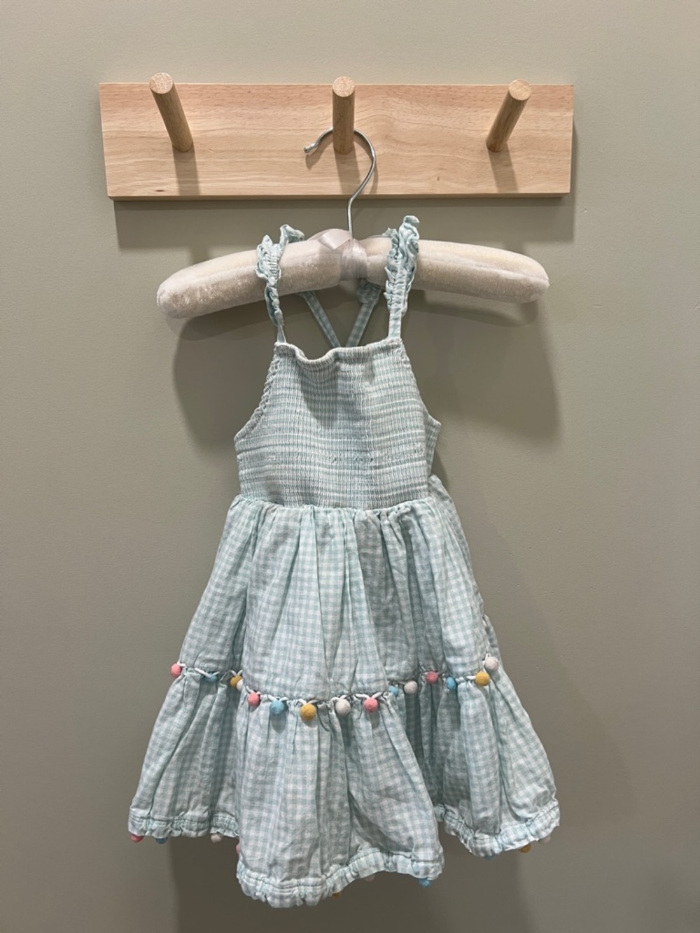 Tahari Mint Gingham Sundress with Pom Trim